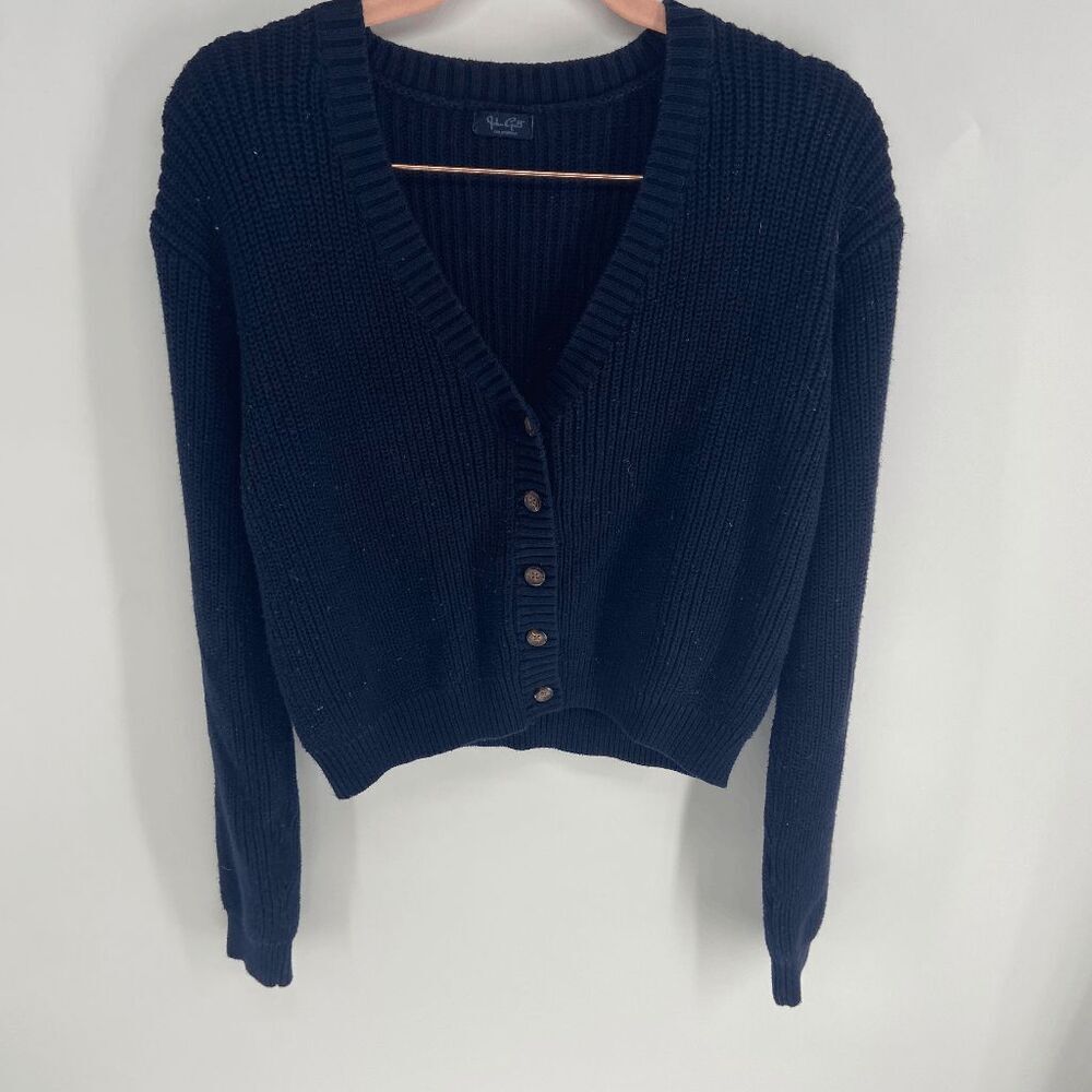 John Galt California Women's Navy Blue Ribbed Knit Buttoned Cardigan OS